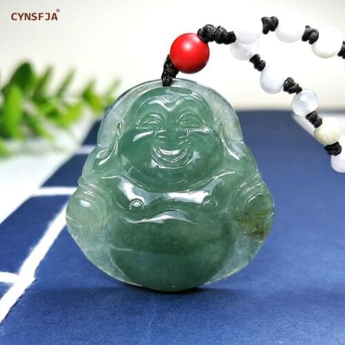 CYNSFJA Real Rare Certified Natural A Grade Burmese Amulets Buddha Jade Pendant Ice Green High Quality Hand Carved Best Gifts