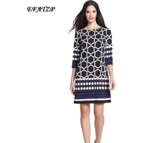 [EFATZP] Luxurious Brands Jersey Silk Dress New Designer Womens Geometric Printed Stretch Plus Size XXL Casual Dress