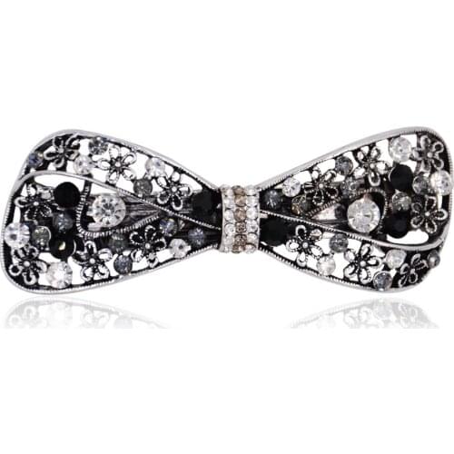 Elegance Crystal Rhinestone Bowknot Barrettes Women Metal Hairpin Headwear Hair Jewelry Accessory