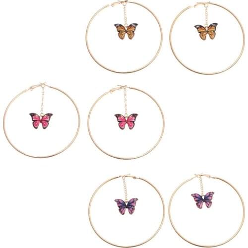Elegant Women Hanging Chain Butterfly Big Hoop Dangle Earrings Party Luxury Vintage Trendy Bohemian Jewelry Accessory