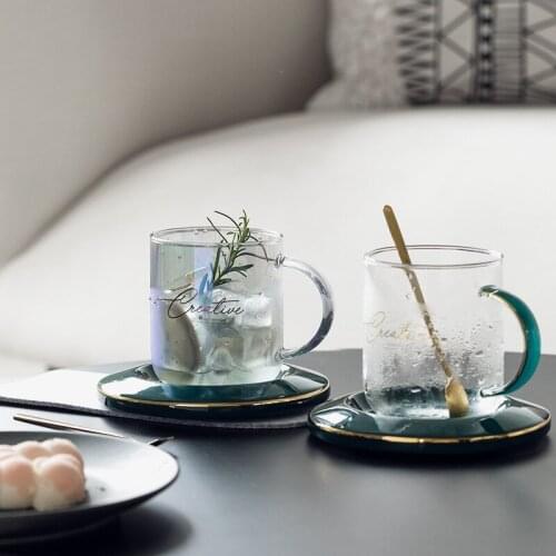 European-style Small Light Luxury Glass Household Coffee Set Combination Heat-resistant Glass Tea Cup Gold Afternoon Tea Cup