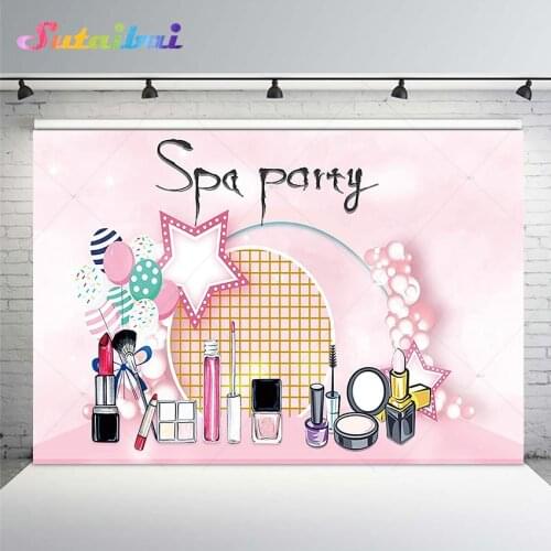 Spa Party Backdrop Sweet Pink Princess Girl Makeup Photography Background Banner Spa Make Up Theme Photo Booth Studio Decoration