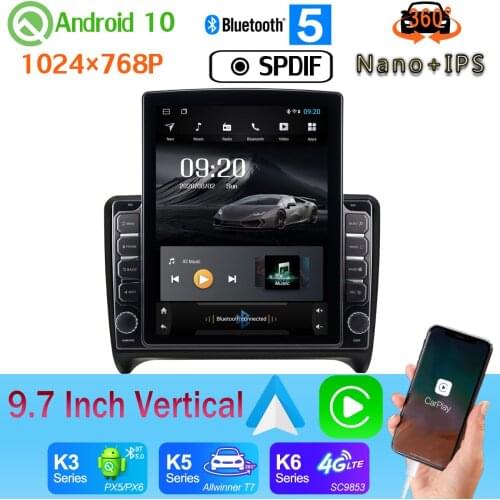 Head Unit Android auto 360 4*AHD Camera 9.7" Vertical Tesla Android 10.0 Car Media Radio GPS PX6 4+64G For Audi TT MK2 2006-2014