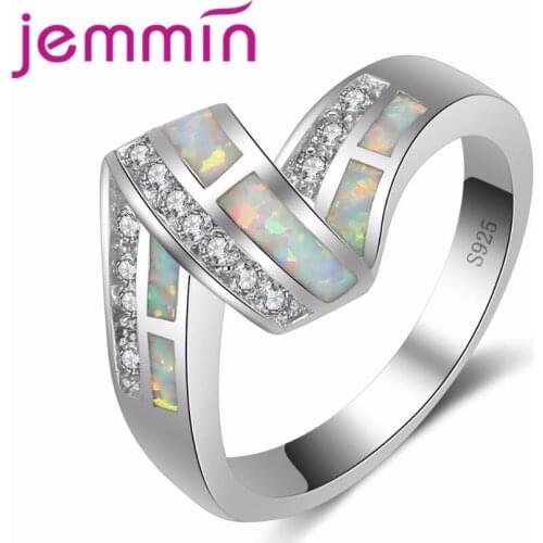 Jammin Multiple Crystal Jewelry S925 Sterling Sliver Light Fire Opal Ring Paved Bague For Women Promise Accessories Finger Ring