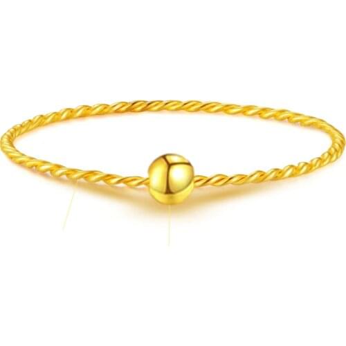 24K Yellow Gold Ring 999 Gold Smooth Beads Rope Link Chain Ring Tail Ring Link Ring