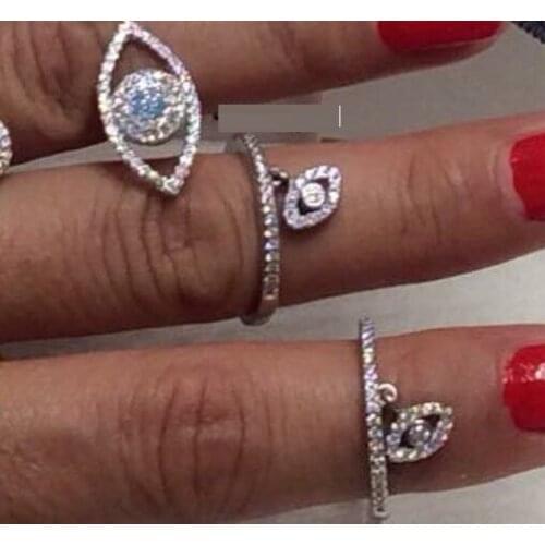 Women CZ Geometry Evil eye silver color Finger Ring Band Engagement Wedding Fashion Jewelry Accessories