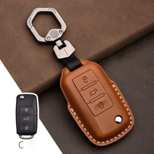 Leather Car Key Cover Case for Volkswagen VW Golf Bora Jetta POLO Passat B5 B6 Skoda Octavia A5 Fabia SEAT Ibiza Key Fob Cover