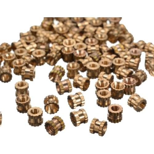 100pcs M2 Brass Knurled Nuts 3.2mm Diam Cylinder Threaded Insert Metric Embedded Nuts