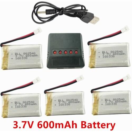 SYMA X5C Battery 5 In 1 Charger 5Pcs 3.7V 600mAh Battery For Syma X5C X5C-1 X5 X5SC X5SW H5C V931 RC Quadcopter RC Car Boat