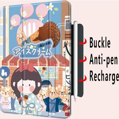For ipad pro 12 9 case 2020 Cartoon magnetic for ipad pro 11 case 2020 buckle tri-fold ultra-thin shell with pen slot