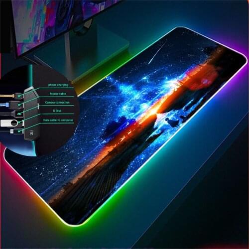 MRG RGB Starry Sky Aurora Scenery Mouse Pad Type-C 4-Port USB Hub LED Large Size MousepadXXL Laptop Non-slip Mouse Pad for Csgo