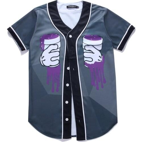 New summer 3D cartoon cup print cardigan mens baseball short sleeve T-shirt