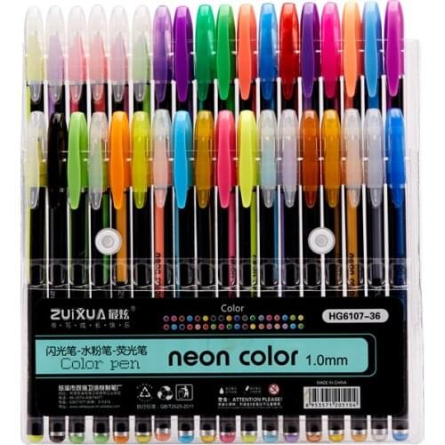 12/16/18/24/36/48 Colors Gel Pen Set Refill Gel Pen Pastel Neon Flash Color Sketch Painting Marker Pen Highlighter Pen