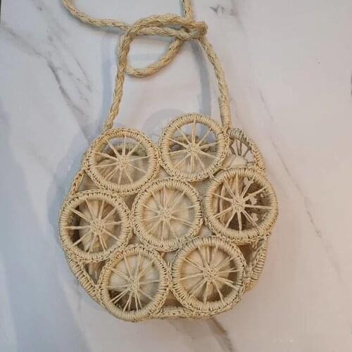New round hollow paper rope woven bag straddle straw woven bag beach bag leisure Womens bag