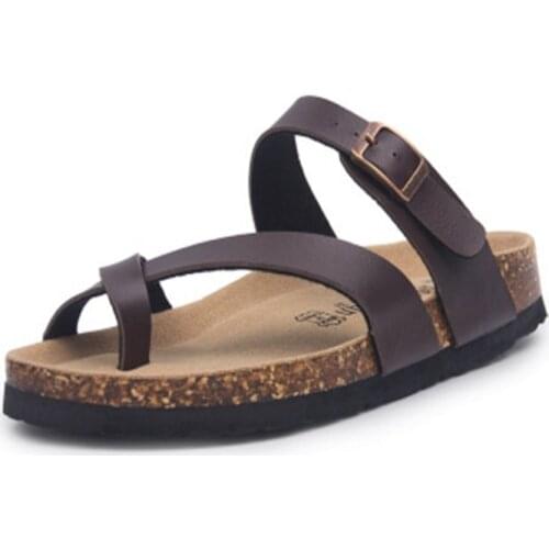 New Summer Man Beach Cork Slipper Flip Flops Shoes Men Solid Color Casual Slides Shoes Flat with Plus Size 35-45 Black Brown Red