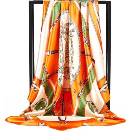 90cm New Design Sceptre Square Scarves Women Brand Summer Silk Scarf Female Shawl Bandana Head Large Hijab Scarf For Ladies