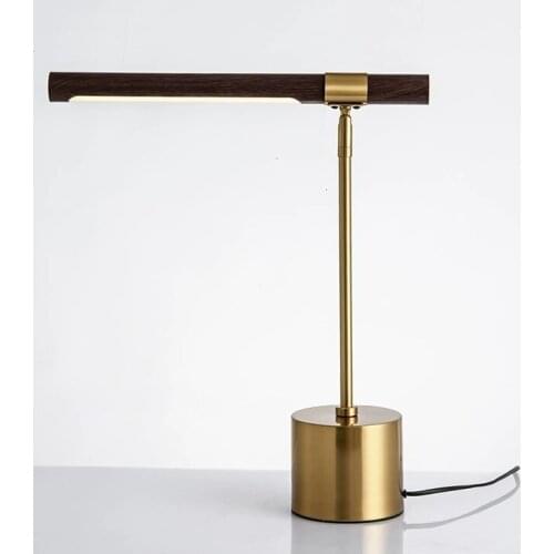 Hotel Lampara De Escritorio Modernas Light Wood Shape Aluminum Base Antique Brass Led Wooden Table Lamp masa lambası