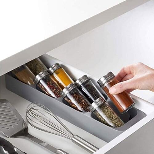 8 Grid Spice Storage Rack Kitchen Tools Sauce Bottle Holder Cabinet Drawer Organizer Home Condiment Storage Cutlery Plastic Rack