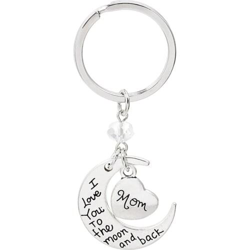 Mothers Day Gift Son Daughter Love for Mom Heart and Moon Key Chain Ring Gift for Relatives, Parents, Siblings, Friends