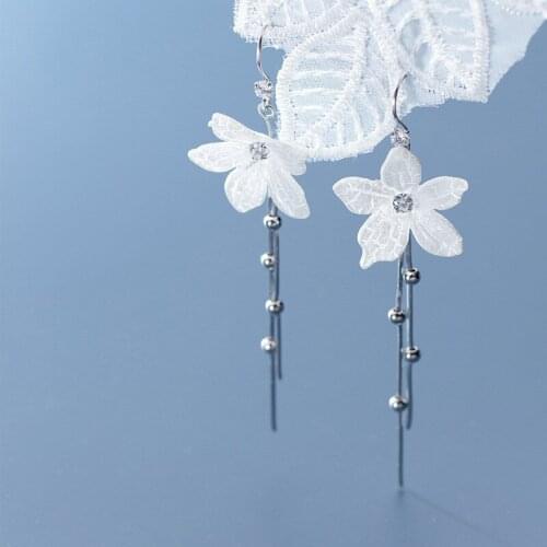 Romantic hook earrings for women Flower shape Dainty bead tassel 925 sterling silver earlobe piercing ear accessory wedding gift