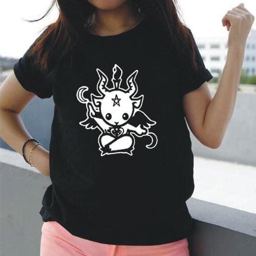 Satanic Goat Baphomet Cartoon Harajuku Woman Tshirts Summer Casual Tee Shirt Femme Short Sleeve Plus Size T Shirt Women Tops