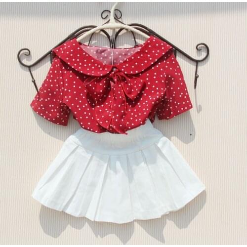 2019 Summer Toddler Teen School Girls Chiffon Blouse Top Dot Shirt Girl Blouses Tops Kids Shirts Children Clothes 6 8 10 12 Year