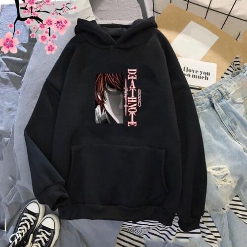 Death Note Women Hoodie Autumn Long Sleeve Sweatshirt Pocket Drawstring Hooded Casual Pullover Streetwear