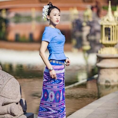 Thailand Traditional Clothing for Women Ahom Shan Dai Custuomes Retro Summer Thai Dress Ladies Thailand Clothing