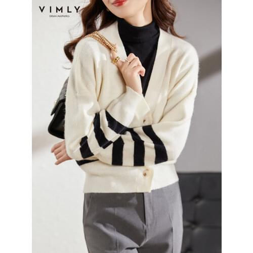 Vimly Women Cardigan Autumn 2021 Fashion Long Sleeve Solid Knitted Coat Elegant Clothes Outwear Female Sweater Tops F8889