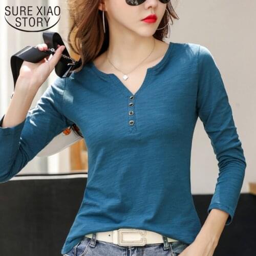 2021 Korean Loose Casual Bottoming Tshirt Spring Solid T-shirt New Cotton Long Sleeve Women Top Classic Simple Tee Shit 13175