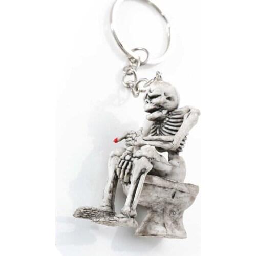 1 pc Trendy Creative grey Skull skeleton Toilet Purse Bag Rubber Keychain Keyring Key Chain Gift car accessory bag pendant