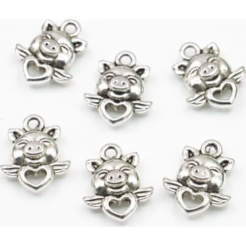 30PCS Tibetan Silver-color 13x16mm Pendant Beads Fly Pig Shape Pendants DIY Necklace Bracelet Accessories Jewelry Crafts A311