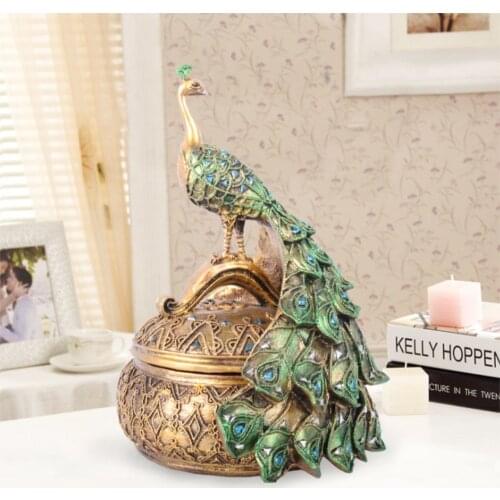 Home Decoration Accessories Peacock Jewelry Box Resin Decoration Home Animal Cool Peacock Home Cool Accessories