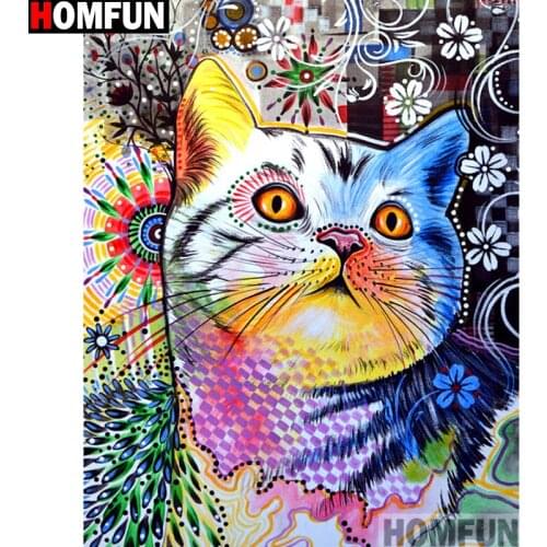 HOMFUN Diy 5d Diamond Painting "Flower cat" Cross Stitch Square Round Diamond Embroidery Handwork Rhinestone Art A13159