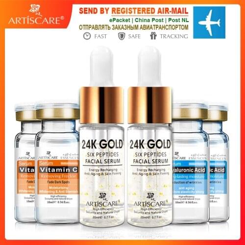 ARTISCARE 24K Gold Six Peptides Serum Vitamin C+Hyaluronic Acid Anti-Aging Face Cream Acne Moisturizing Whitening Skin Care 6PCS