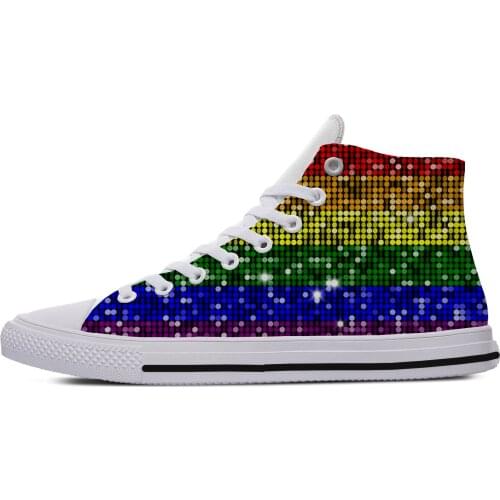 Glitter Rainbow Pride Flag Novelty Design Harajuku Lightweight High Top Canvas Shoes Men Women Casual Breathable Sneakers