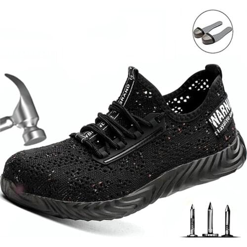 Labor Insurance Shoes Summer Light Breathable Work Shoes Men Steel Toe Caps Anti-mite Stab Flying Woven Large Net Safety Shoes