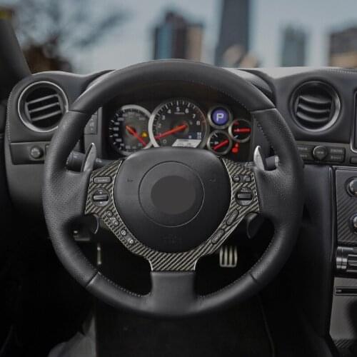 Black Dry carbon fiber Steering wheel trim cover Car interior Auto Parts For GT-R R35