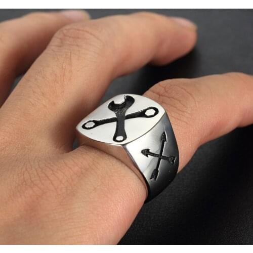 European and American fashion mens ring Punk stainless steel motorcycle wrench ring