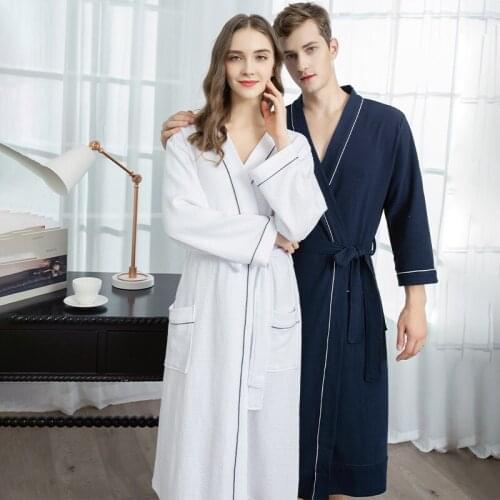 Spring Summer New Women Robe Sexy Solid V-Neck Couple Sleepwear Loose Casual Men Kimono Gown Long Sleeve Homewear With Pockets