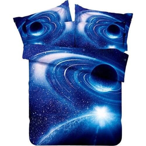3D Galaxy Stars Universe Pattern Galaxy Bedding Sets Pillowcase Duvet Cover Flat Sheet Bedding Cover Queen Twin Size 3/4Pcs