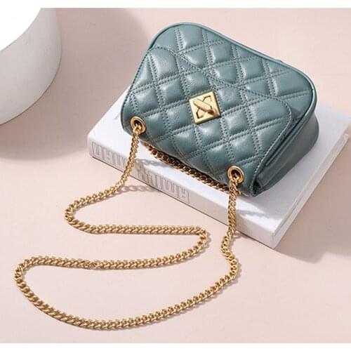 Korean style diamond lattice shoulder bag Paste genuine leather womens messenger bags brand chain cowhide female tote 2021