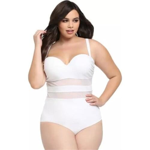 Sexy Plus Sizes Swimwear One Piece Monokini Women White Large Size Swimsuit Black Sheer Bathing Suit Push Up Big Breast Solid