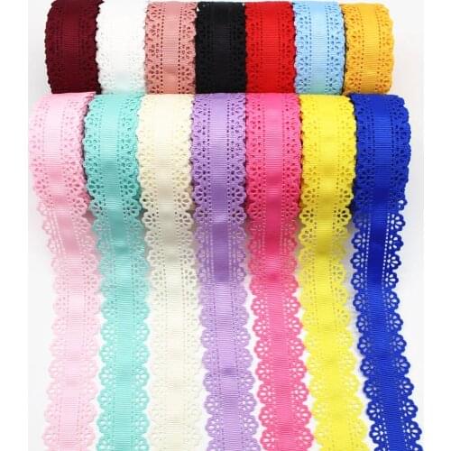 New 10 yards lace peach ribbon 30mm hair bow DIY handmade material accessories headwear process hollow Grosgrain ribbons