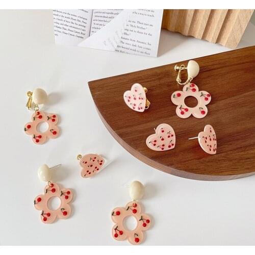 Sweet Red Cherry Arcylic Hanging Earrings for Women Romantic Pink Color Love Heart Flower Dangle Drop Earrings Pendientes 2021