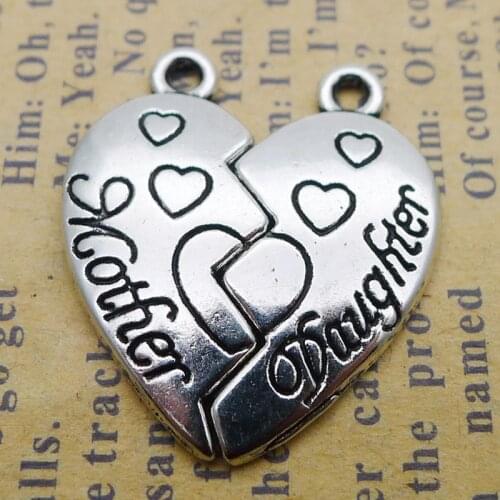 RAINXTAR Fashion Mother Daughter Alloy Split Heart Charms 21*24mm 50 pairs AAC084