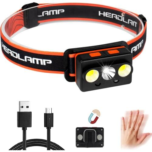 Powerful Rechargeable LED Head Lamp XPG+COB Multi-function Mini Flashlight Magnet Waist Light Running Sensing Headlights