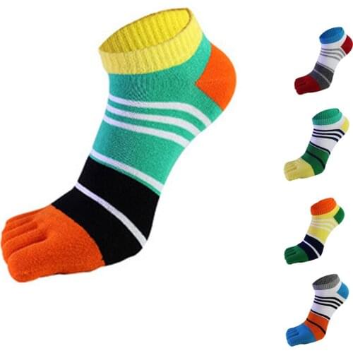 Spring Autumn Men Five Finger Socks Striped Bright Color Street Novelty Husbands Fathers Harajuku Happy Socks With Toes Fashion