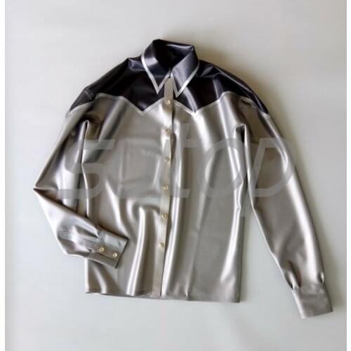 New Mens Latex shirt rubber tops males in Metallic silver