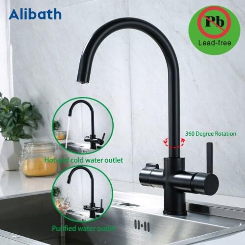 New Black Kitchen sink Faucet mixer Swivel Drinking Water 360 Degree Rotation Water Purification tap Dual Handle